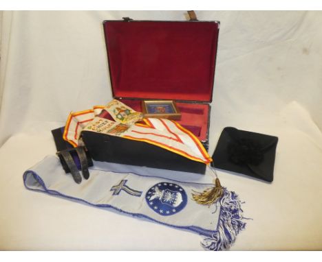 A selection of Chaplain's related items including mitre cap, military stable belt, American related sash and accessories in f