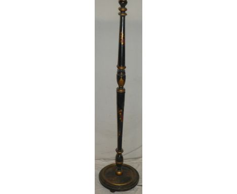 A good quality Eastern-style lacquered standard lamp with painted landscape and  floral decoration 