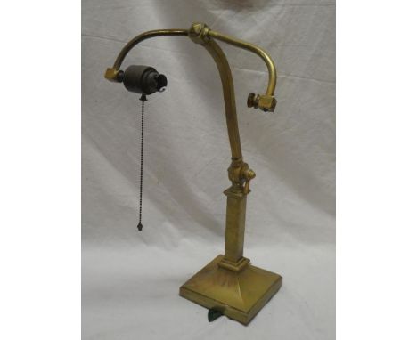 An Edwardian brass desk/bankers lamp with adjustable stem on square base 19" high