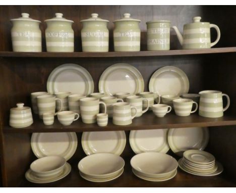 A selection of T.G. Green Cornish kitchen ware "Sage Green" tea ware including four storage jars and covers, cutlery drainer,