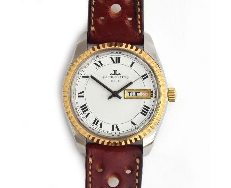 Jaeger Le Coultre Club gentleman's wristwatch, the white dial with Roman numerals, centre sweep seconds and subsidiary calend