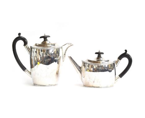 A George V silver teapot and coffee pot by S Blanckensee &amp; Son Ltd, Chester 1935 and Birmingham 1936, oval form, the teap