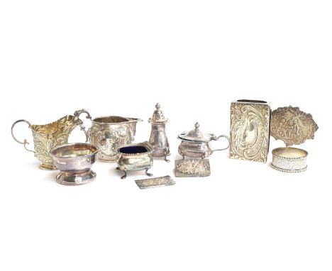 A small mixed lot of silver, to include a three piece cruet set by Mappin &amp; Webb and Adie Brothers, 1957; small foreign c