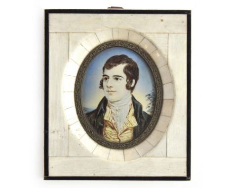 A 19th century portrait miniature on ivory of Robert Burns, 7x5.5cm, in an ivory frame, 12.5x11cm 