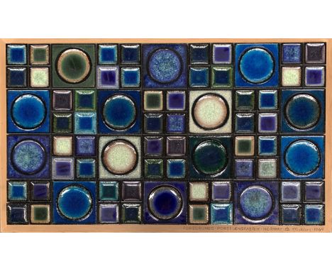 Konrad Galaaen (1923-2004), a 1960s Norwegian Porsgrund Porselænsfabrik mural comprising 28 glazed ceramic tiles with geometr