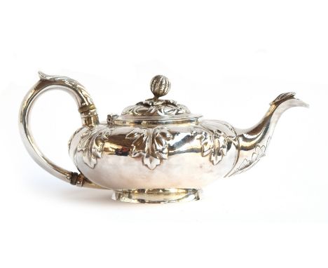 A William IV silver bachelor's teapot, by Charles Gordon, London 1836, the lid with fruit knop, acanthus capped handle, the b