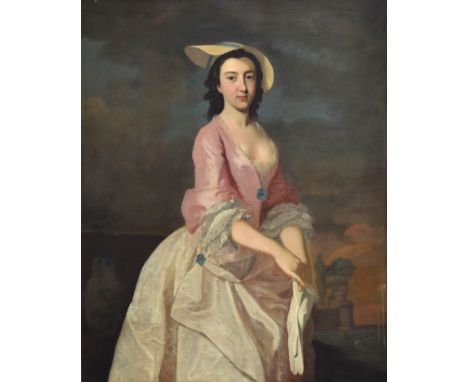 Joseph Highmore (1692-1780), three-quarter length portrait of a lady holding white gloves, oil on canvas, 125 x 99cm 