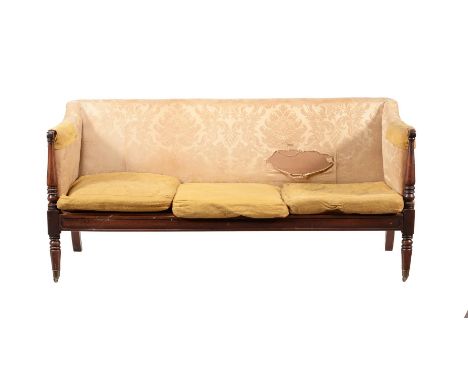 A Regency mahogany and upholstered sofa, c.1820 and later, approx. 192cm wide, 80cm deep, 91cm high