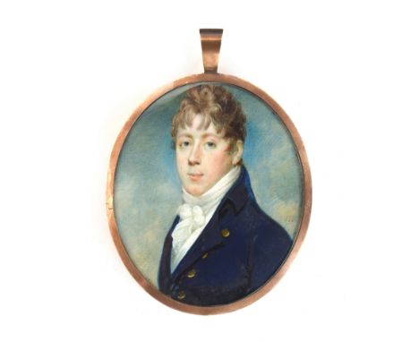 John Thomas Barber Beaumont (1771-1841), portrait miniature on ivory, young gentleman in Regency dress, signed 'ITB', the rev