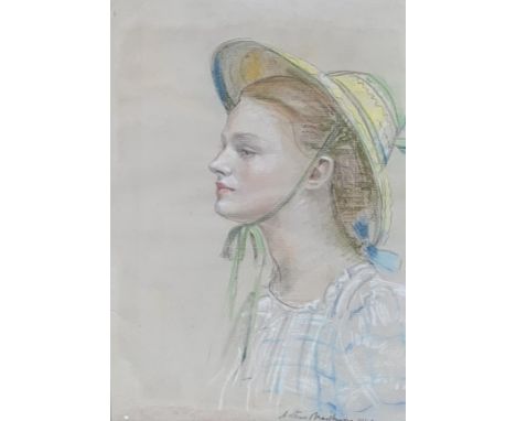 Arthur Royce Bradbury, ARWA (1892-1977), pastel, portrait of lady in hat, signed and dated 1940, 31x22cm