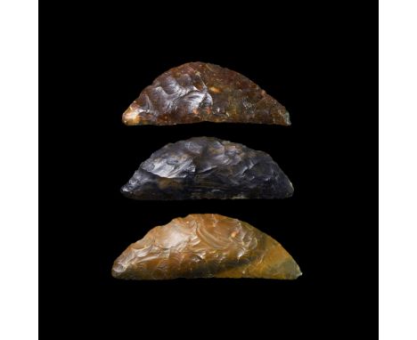 Neolithic, 6th-3rd millennium BC. A mixed group of finely knapped bifacial flint sickle knives, each with one straight edge a