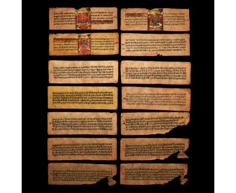 c.1800 AD. A group of fourteen loose manuscript leaves each with five lines of Sanskrit text in (Himmol?) script; three leave