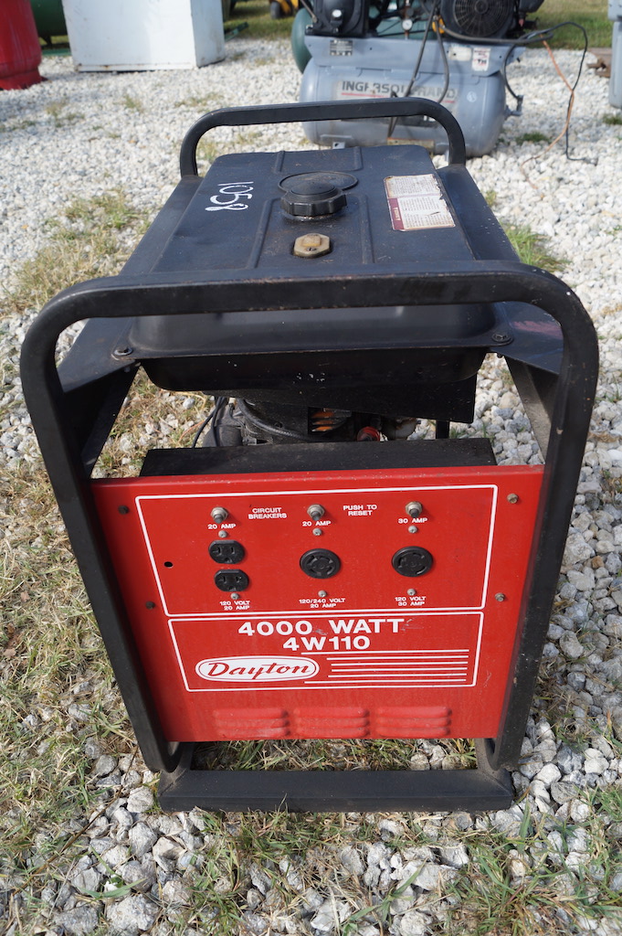 Dayton 8HP 4,000 Watt Gas Generator S/N: 1145500 Briggs and Stratton ...