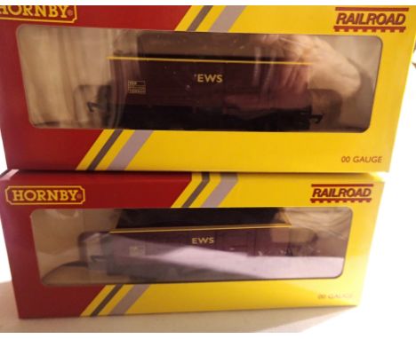 OO scale x2 Hornby wagons R6372, LWB open wagons, EWS Livery, mostly excellent condition, boxed. P&amp;P Group 1 (£14+VAT for