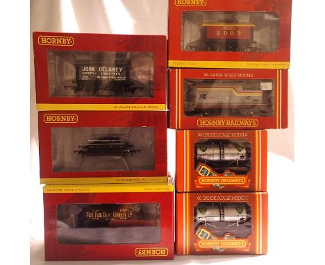 OO scale x7 Hornby wagons, including tankers, shunters truck etc, mostly in very good - excellent condition, wear to boxes. P