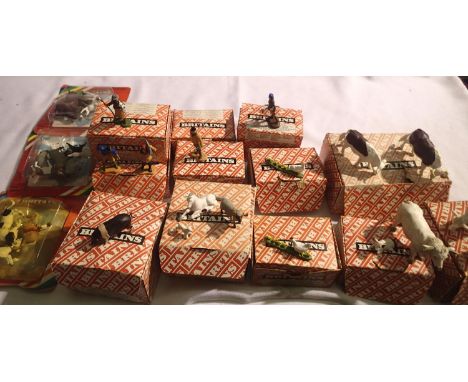 Britains farm animals and figures comprising shepherd x30, farmer x23, farmers wife x11, chicken and chicks x8, duck and duck