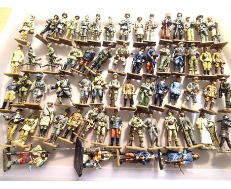 Sixty Delprado issue foot soldiers, various types including WWI and WWII in mostly good condition, ex display may have parts 