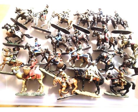 Twenty one Delprad issue mounted soldiers, various types including Nefer Drummer on camel, mostly in good condition, ex displ