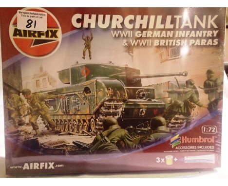 Airfix 1/72 scale Churchill tank kit with British Paras and German Infantry, also includes paint and glue, factory sealed. P&