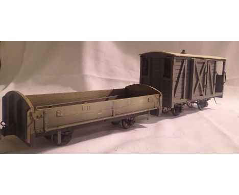 Two SM32 garden railway wagons both wood/ metal construction to run on O gauge 32mm track both in very good condition, goods 