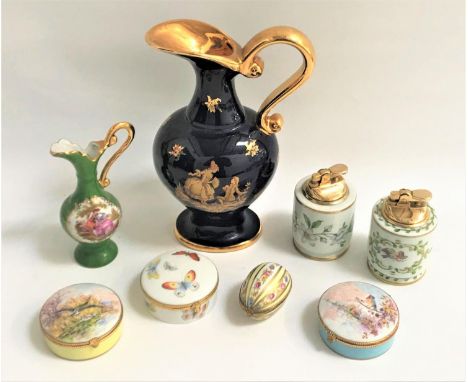 EIGHT PIECES OF DUBARRY AND LIMOGES PORCELAINcomprising four Dubarry trinket boxes with hand painted decoration and marked Du