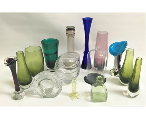 SELECTION OF GLASSWAREincluding a Scandinavian style ovoid vase with spiral cut decoration, various coloured vases, a small g