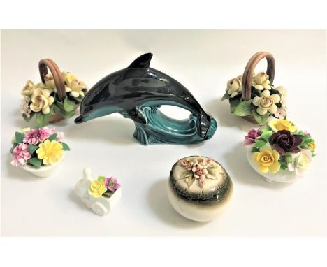POOLE POTTERY FIGURE OF A DOLPHINleaping through waves and various floral decorated items - Royal Doulton, Coalport, Crown St