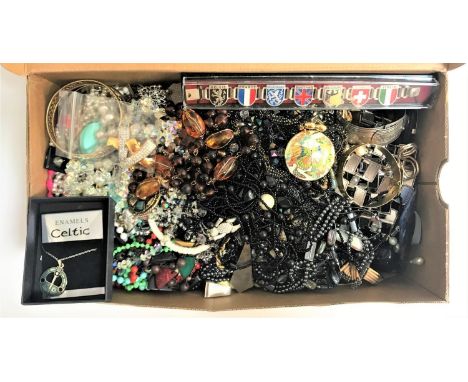 LARGE SELECTION OF COSTUME JEWELLERYincluding crystal and other bead necklaces, an amber coloured bead necklace, a pair of Sw