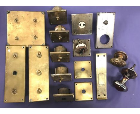 GOOD SELECTION OF VINTAGE BRASS LIGHT SWITCHES AND BACK PLATESincluding single, double and quadruple switch boards; and two d