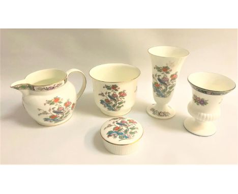 SELECTION OF WEDGWOOD WAREScomprising a large jug, 12cm high, trumpet vase, 17.5cm high, planter, 11.5cm high and a circular 