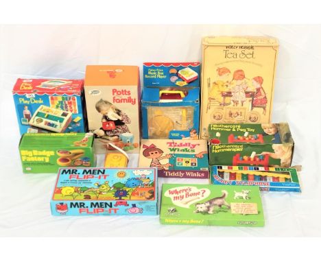 LARGE SELECTION OF CHILDREN'S GAMESincluding Fisher Price Music Box Record Player, Big Badge Factory, Tiddly Winks, Mr. Men F