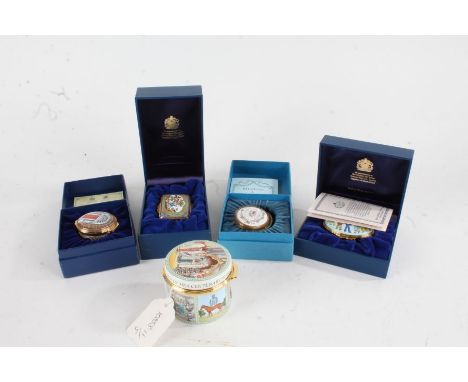 Five Halcyon Days enamel boxes, commemorating the Queen Mother, another from a design based on a Sevres pot-pourri vase, The 