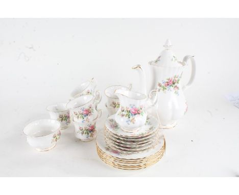 Royal Albert "Moss Rose" tea service to include cups, saucers and a Tea pot (Qty)