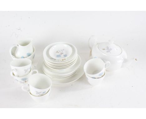 Wedgwood 'Ice Rose' tea set, comprising six each cups, saucers and side plates, teapot, sugar bowl and cream jug, and serving