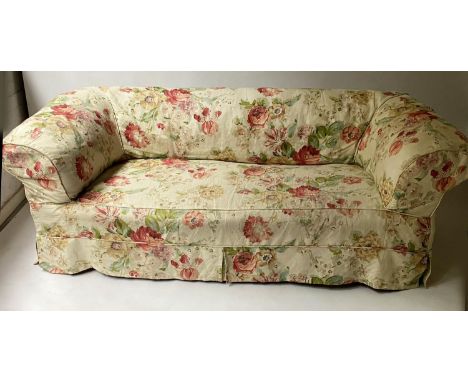 SOFA, Victorian ebonised and gilt with Bennison manner loose cover, 200cm W. 