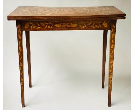 DUTCH CARD TABLE, 19th century mahogany and satinwood marquetry with foldover baize lined top, 82cm x 42cm x 76cm H. 