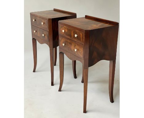 LAMP TABLES, a pair, George III design flame mahogany each with two drawers and bone handles, 41cm x 30cm x 68cm H. (2) 