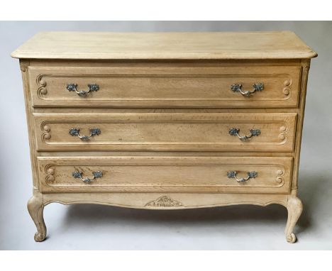 COMMODE, French Louis XV style oak with three long drawers, 102cm x 49cm x 85cm H. 