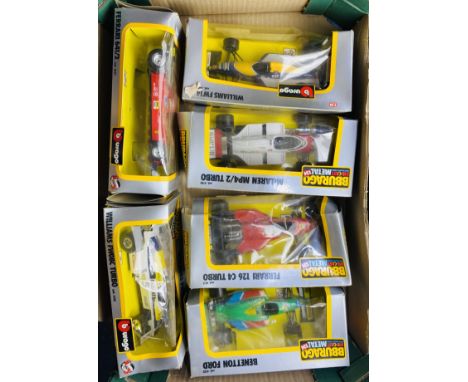 6x Burago 1/24 Scale F1 Cars (1983 Issue) - Outer boxes are tired, cars appear OK P&amp;P P&amp;P Group 2 (£18+VAT for the fi