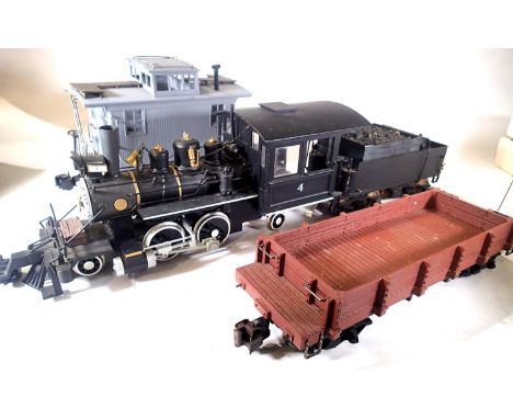 Bachmann G scale 2.4.2 locomotive with tender, Black no 4 and an open wagon and caboose. P&P Group 2 (£18+VAT for the first l