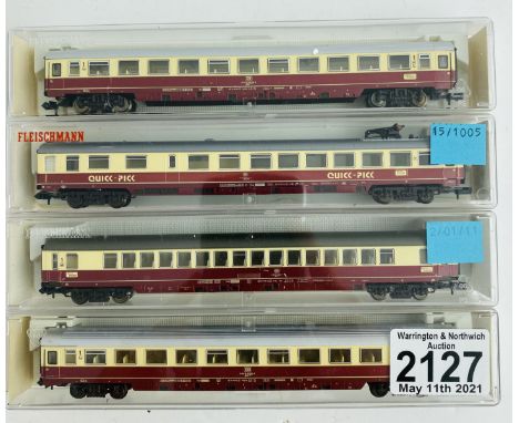 4x Fleischmann N Gauge DB Passenger Coaches in Case Boxes  P&amp;P Group 1 (£14+VAT for the first lot and £1+VAT for subseque
