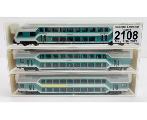 3x Fleischmann N Gauge 8123K/8124K/8125K Double Decker Passenger Coaches - In Case Boxes  P&amp;P Group 1 (£14+VAT for the fi