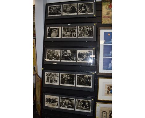 Five framed lots of three photograpic film stills, a lot being 20th century fox, including 'The rat, Hollywood cavalcade,we'r