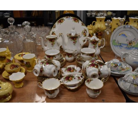 A large amount of Royal Albert 'Old country roses' including cups and saucers, large platter, coffee and hot water pots, suga