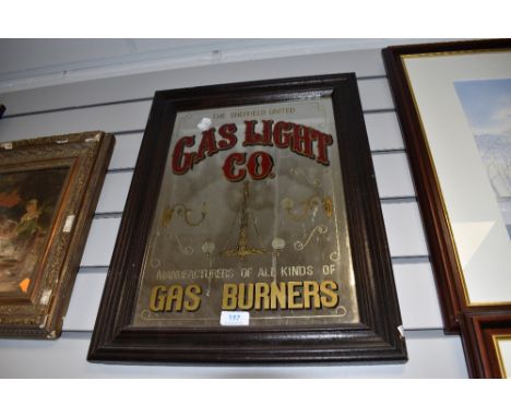 A vintage etched and guilded mirror for Sheffield United Gas Light Company 'Manufacturers of all kinds of gas burner'.