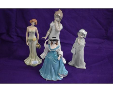 Two Nao figure studies including Oriental Girl 1483, Girl in Night Dress, An Annie Rowe Leonardo Collection figure and a Rega