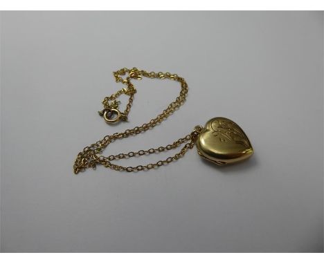 A Lady's 9ct Yellow Gold Heart Necklace,39 cms, approx 2.8 gms, together with a 9ct Yellow Gold Locket and Chain, circa 1960,
