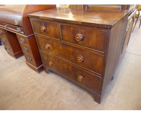 A Mahogany Inlaid Chest of Drawers. with round wooden handles, on bracket feet, approx 93 x 50 x 86 cms.