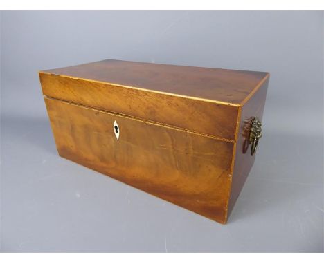 George III Mahogany Tea Caddy, the interior fitted with two lift out tea canisters and central Bristol blue mixing bowl, appr