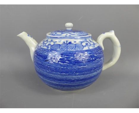 An Unusual Antique Chinese Blue and White Teapot, the teapot having leaf design to top and lid.&nbsp;